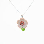 Porcelain Pink Cherry Blossom pendant with sterling silver necklace