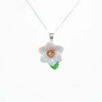 Porcelain White Daffodil pendant with sterling silver necklace