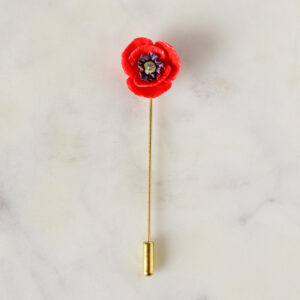 Porcelain Red Poppy Pin Brooch - Plain