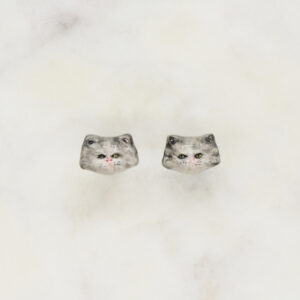 Persian Cat Stud Earrings - Grey
