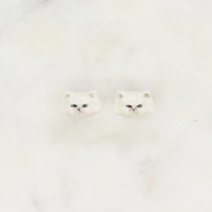Persian Cat Stud Earrings - White