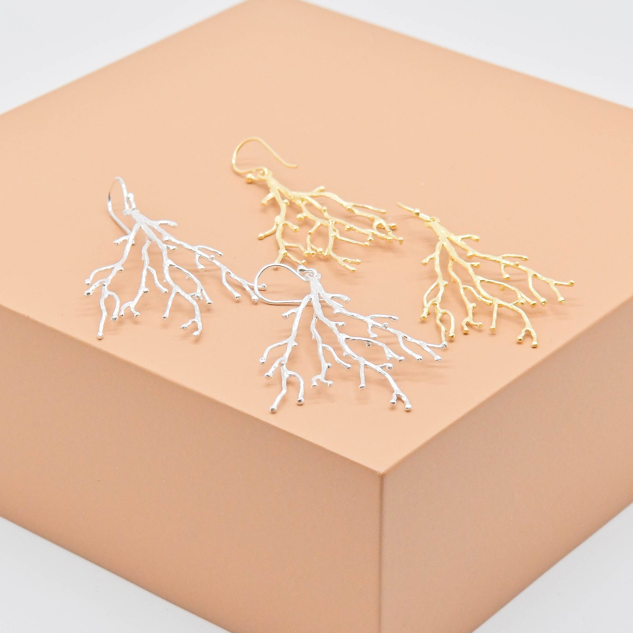 Statement Coral Long Drop Earrings