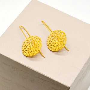 Statement Circle Moon Long Drop Earrings - Gold