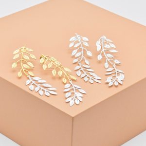 Long Double Leaf Branch Drop Earrings