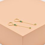 Dazzling Green Stone Dangle Huggie Drop Earrings