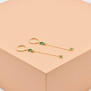 Dazzling Green Stone Dangle Huggie Drop Earrings
