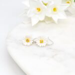 Porcelain White Daisy  Drop Earrings