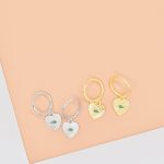 Green Stone Heart Huggie Drop Earrings