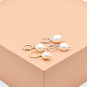 Pearl Huggie Drop Earrings