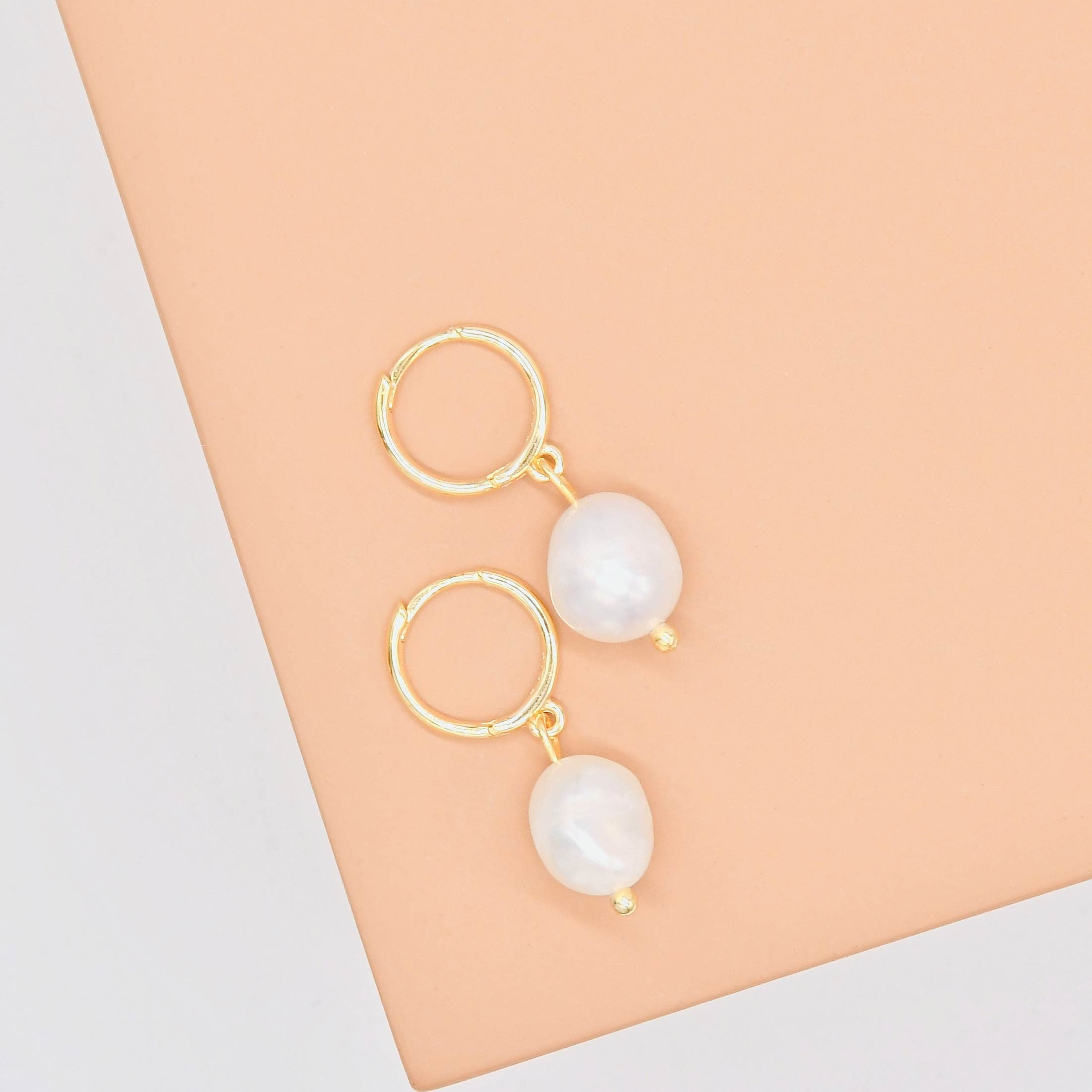 Pearl Huggie Drop Earrings - Image 6