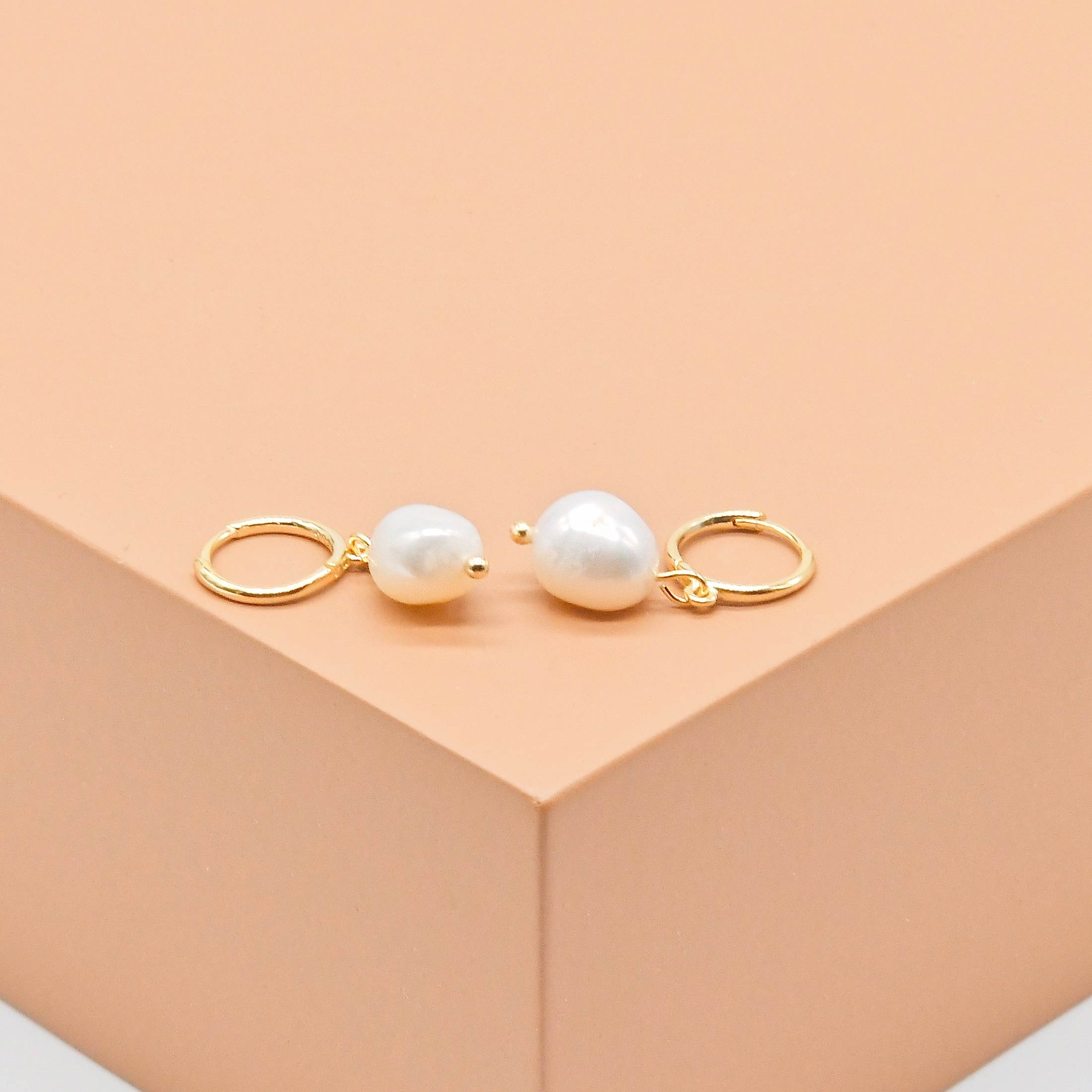 Pearl Huggie Drop Earrings - Image 7