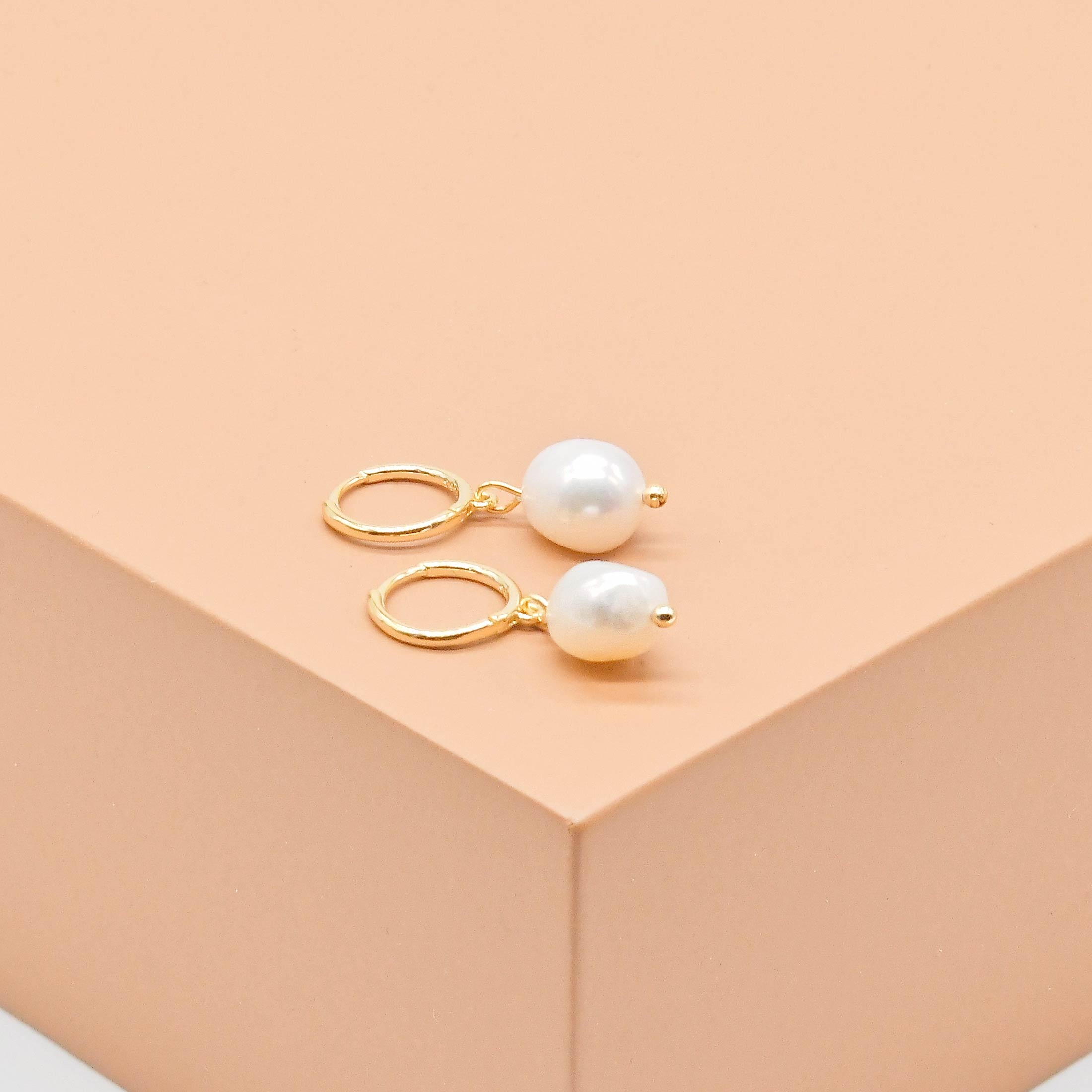 Pearl Huggie Drop Earrings - Image 5