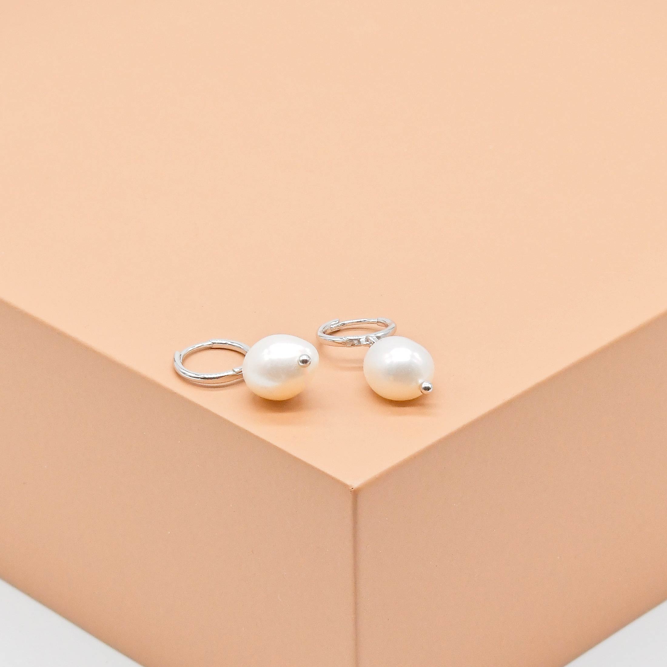 Pearl Huggie Drop Earrings - Image 4
