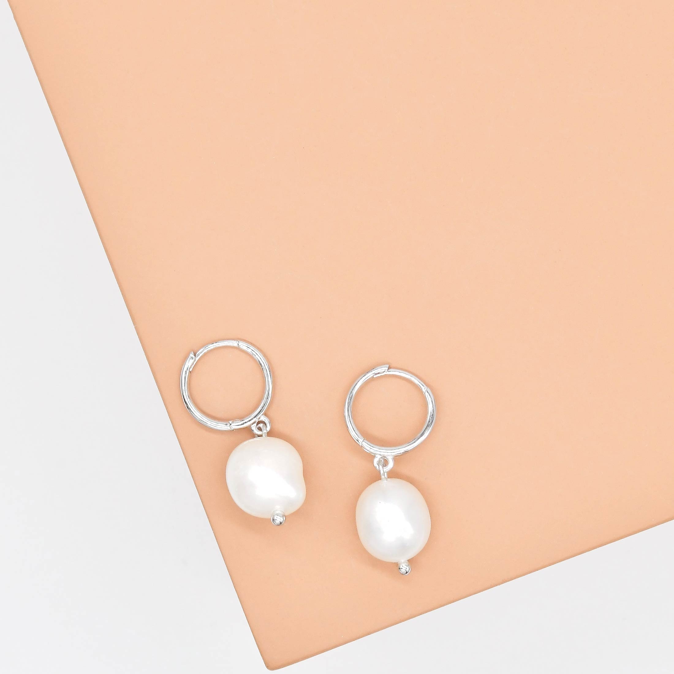 Pearl Huggie Drop Earrings - Image 3