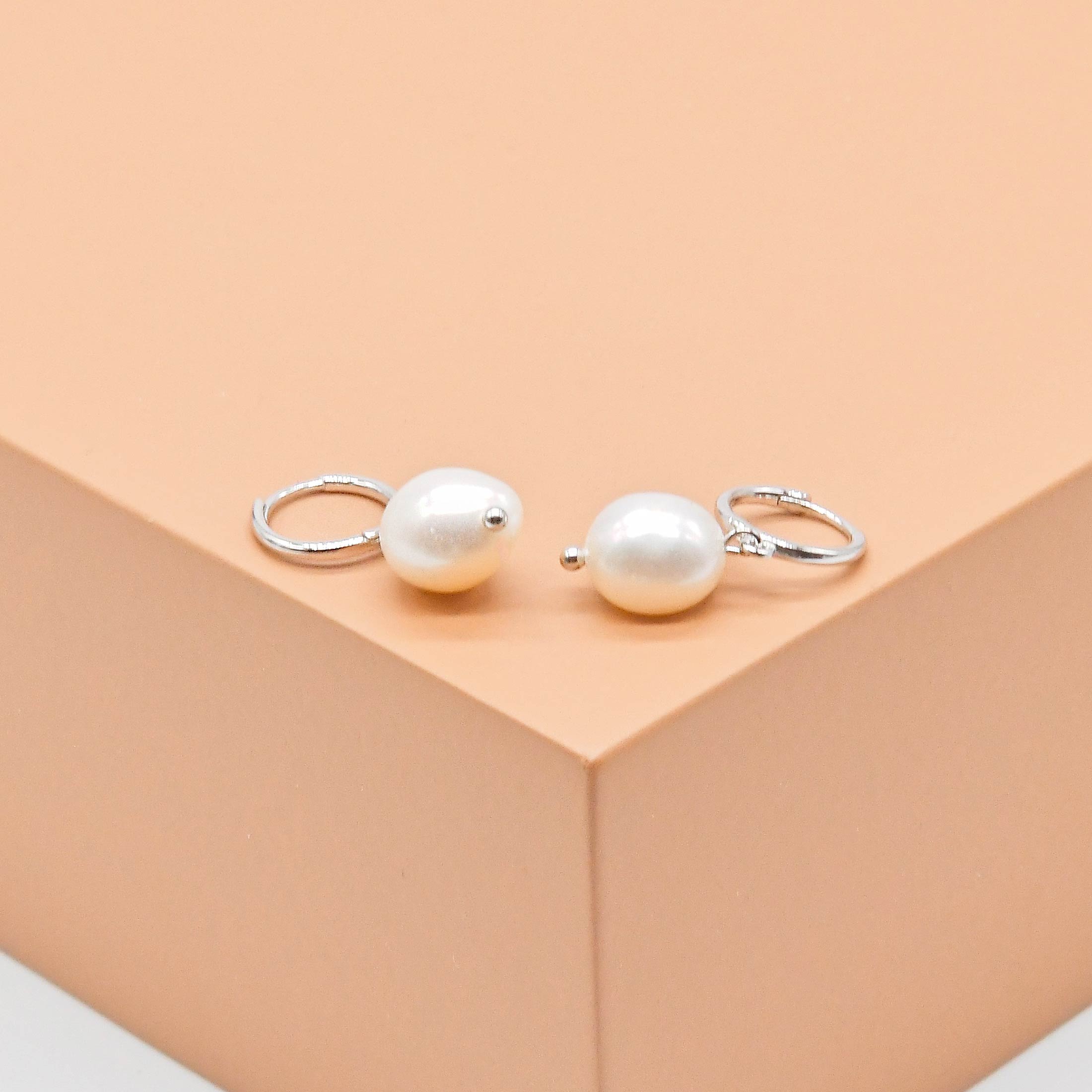 Pearl Huggie Drop Earrings - Image 2