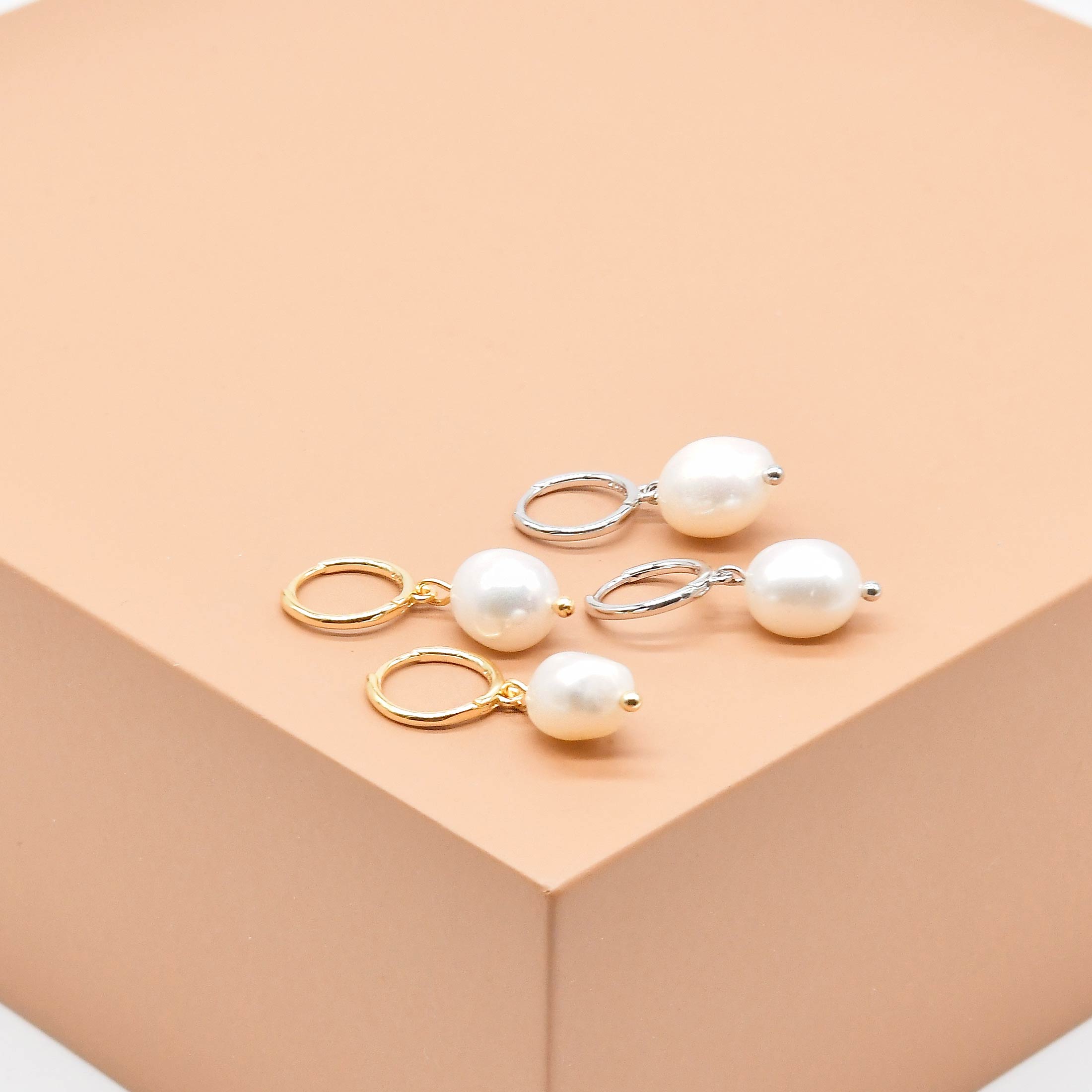 Pearl Huggie Drop Earrings