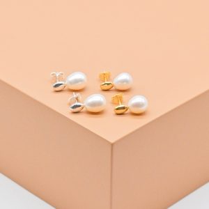 Oval Stud Freshwater Pearl Drop Earrings