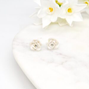 White Rose Stud Earrings