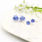 Porcelain Blue Forget Me Not Pearl Drop Earring