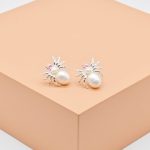 Spider Pearl & Ruby Eye Stud Earrings
