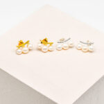 Triple Pearl Climber Stud Earrings