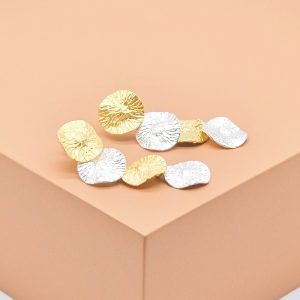 Round Textured Two-Tone Cocktail Earrings