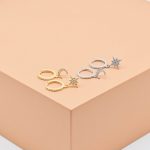 Celestial Moon & Star Huggie Drop Earrings