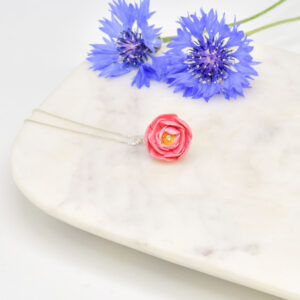 Porcelain Peony Pendant Necklace - Pink