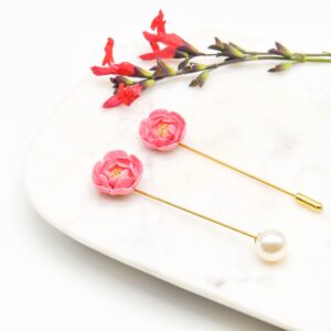 Porcelain Peony Pin Brooch