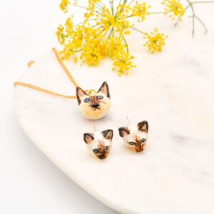 Siamese Cat Necklace and Earring