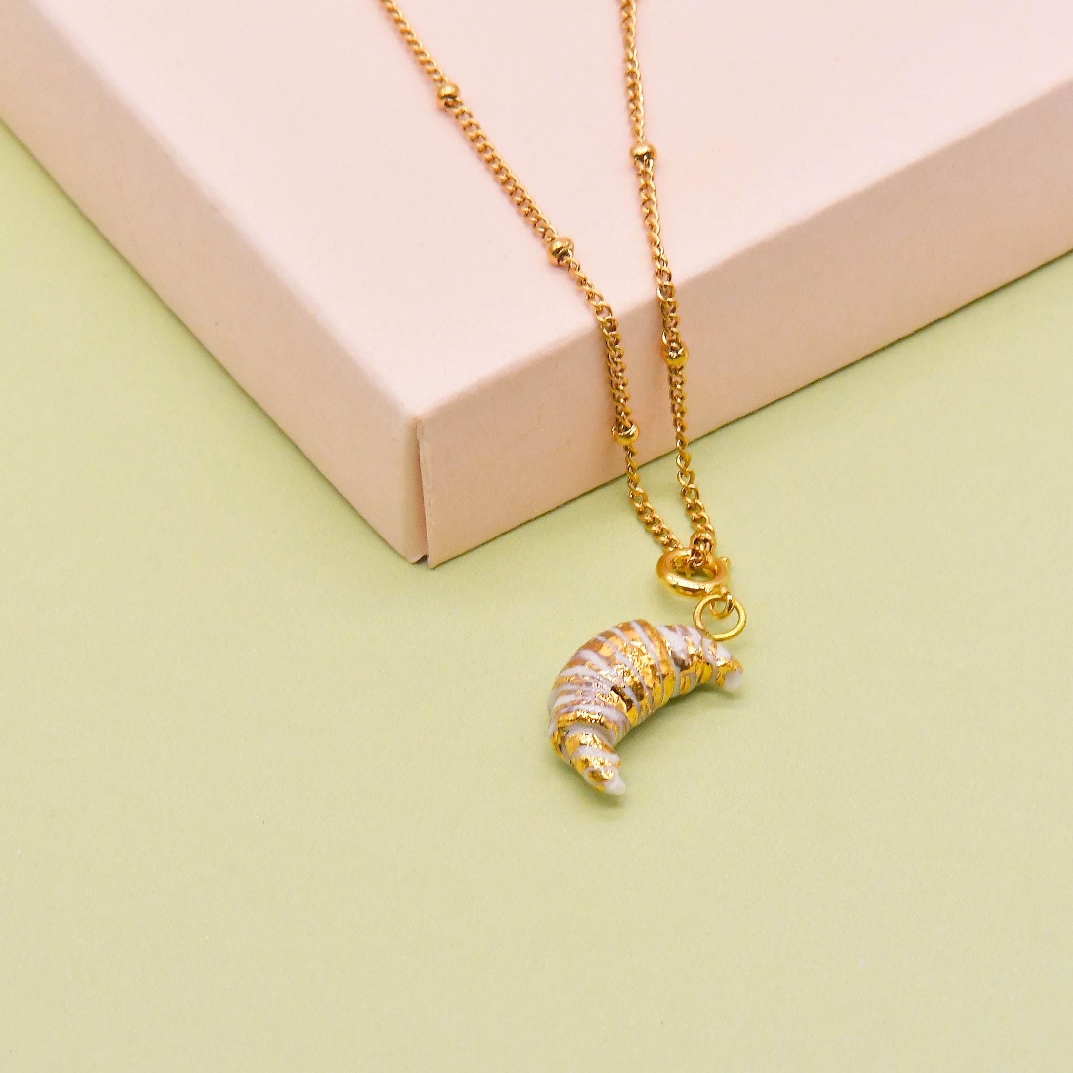 Porcelain Food Charms, Ice cream, Jammie Dodgers, Croissant, Doughnut, Pretzel Charms in Gold And White - Image 3