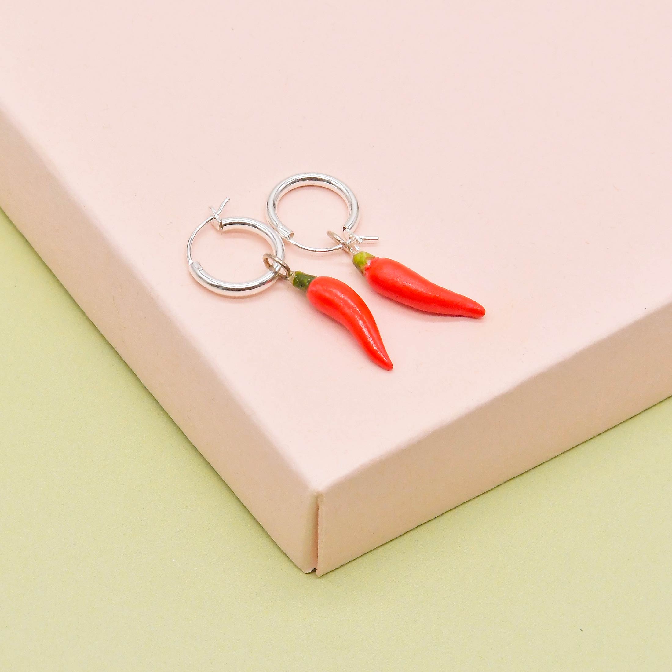 Porcelain Vegetable Earrings, Chilli, Avocado, Carrot, Artichoke, Red Pepper, Green Pepper Hoop Earrings - Image 2