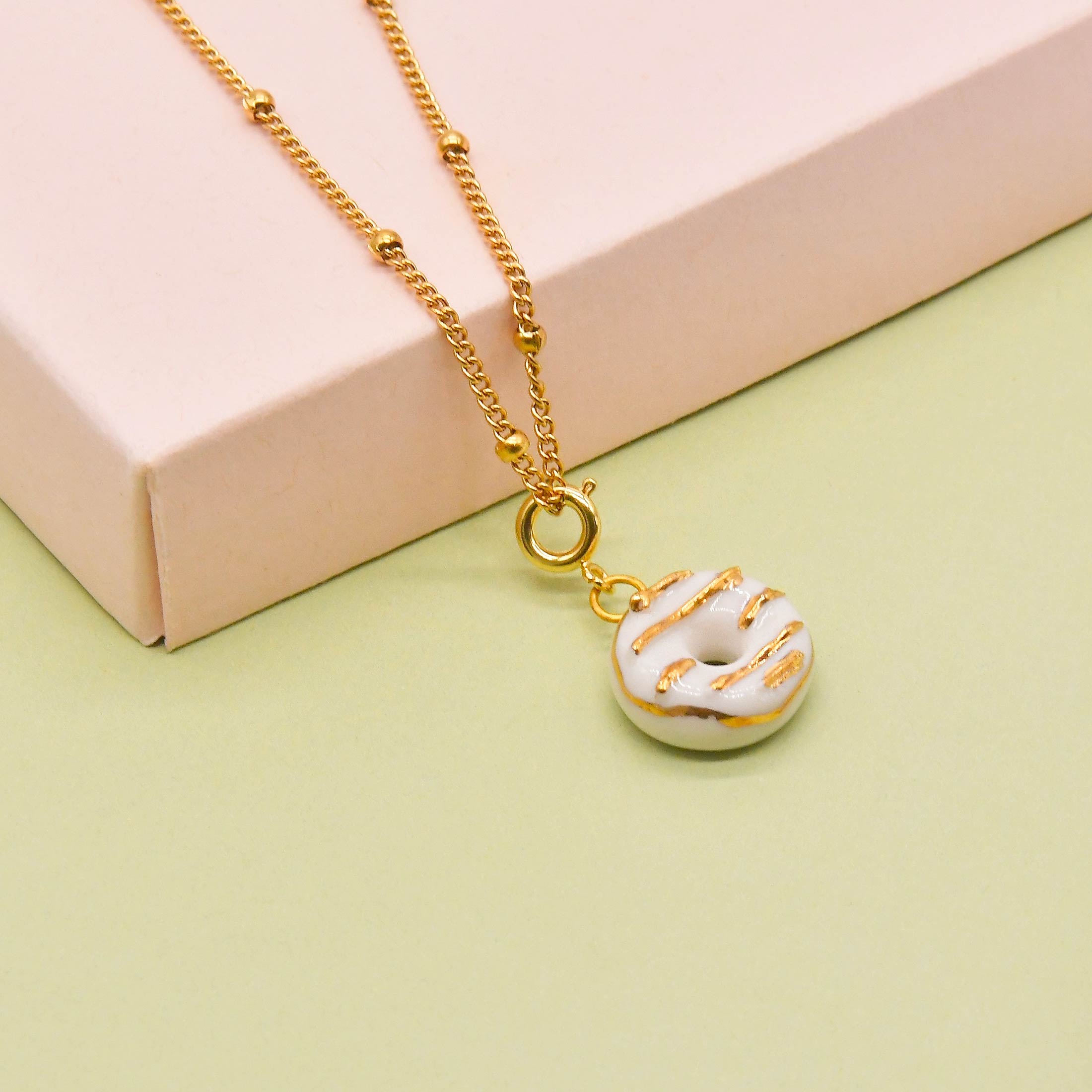 Porcelain Food Charms, Ice cream, Jammie Dodgers, Croissant, Doughnut, Pretzel Charms in Gold And White - Image 5