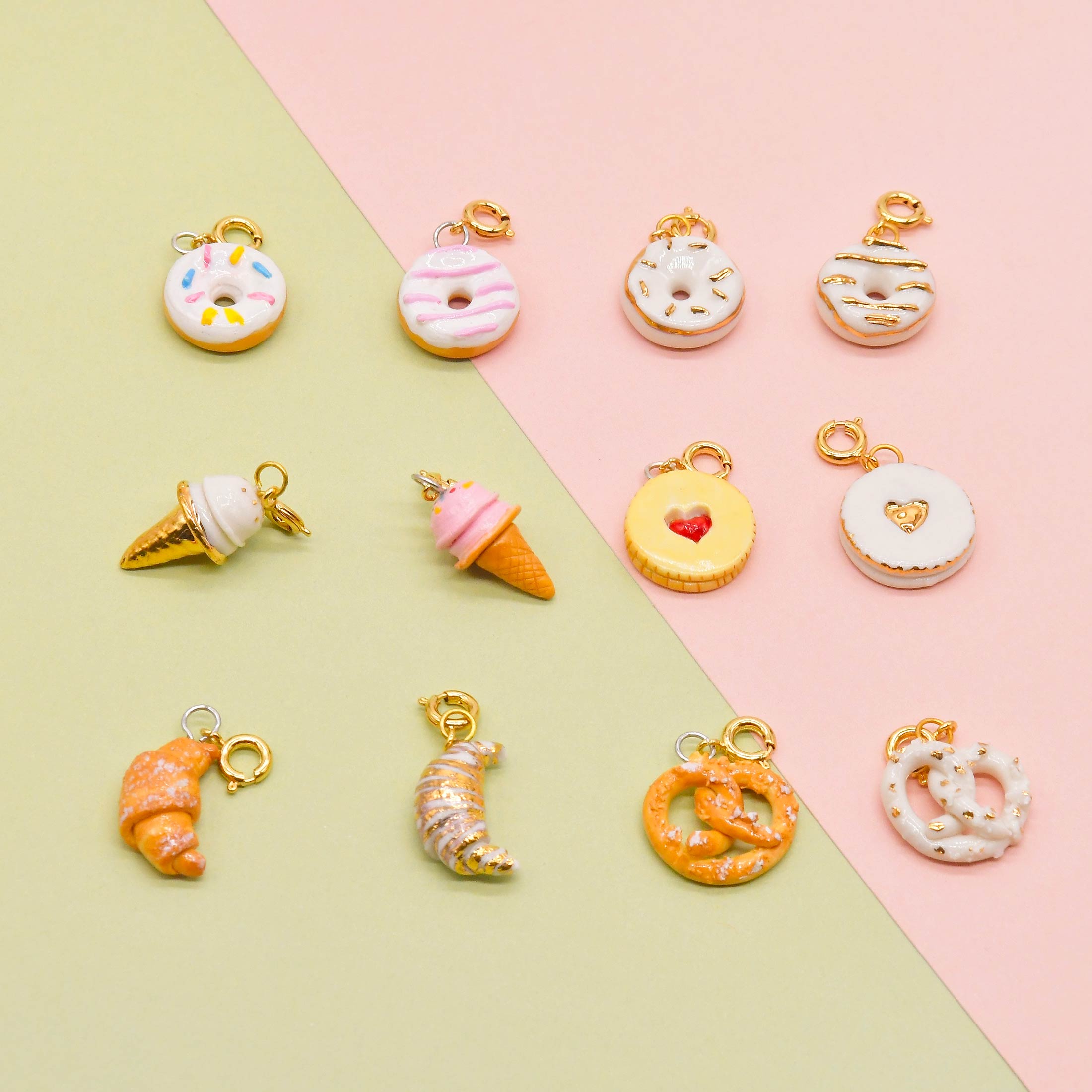 Porcelain Food Charms, Ice cream, Jammie Dodgers, Croissant, Doughnut, Pretzel Charms - Image 9