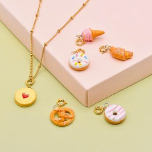 Porcelain Food Charms, Ice cream, Jammie Dodgers, Croissant, Doughnut, Pretzel Charms
