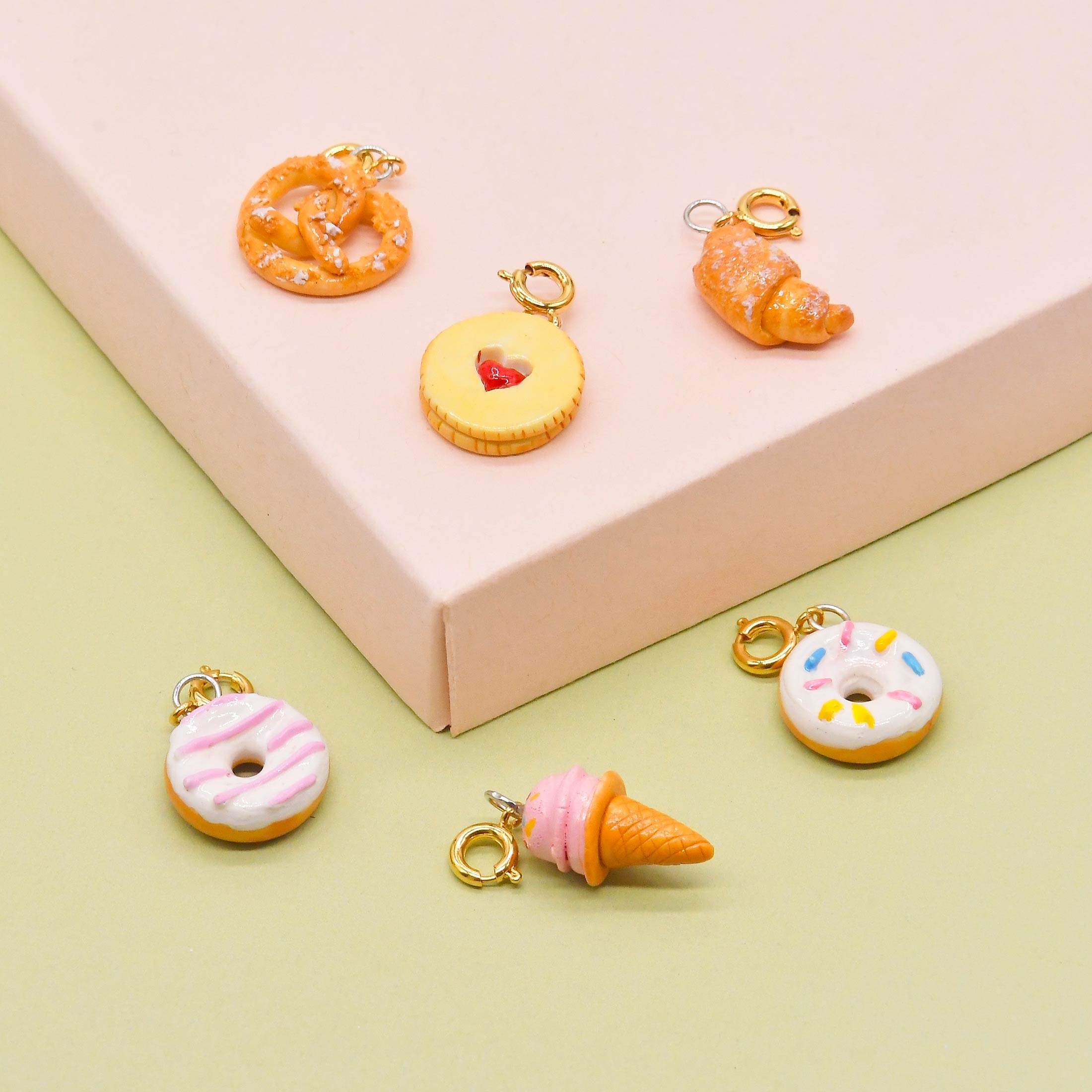 Porcelain Food Charms, Ice cream, Jammie Dodgers, Croissant, Doughnut, Pretzel Charms - Image 2