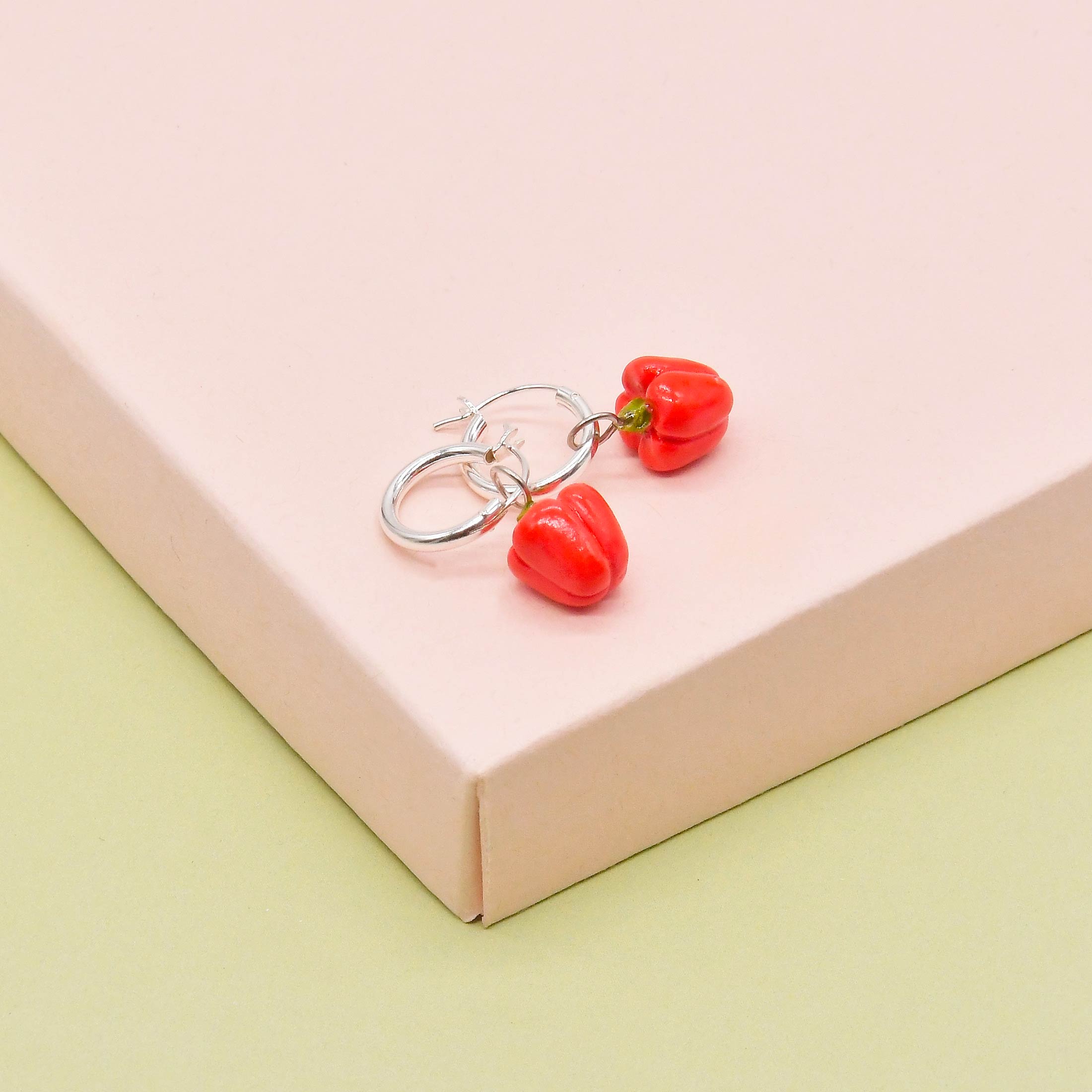 Porcelain Vegetable Earrings, Chilli, Avocado, Carrot, Artichoke, Red Pepper, Green Pepper Hoop Earrings - Image 6