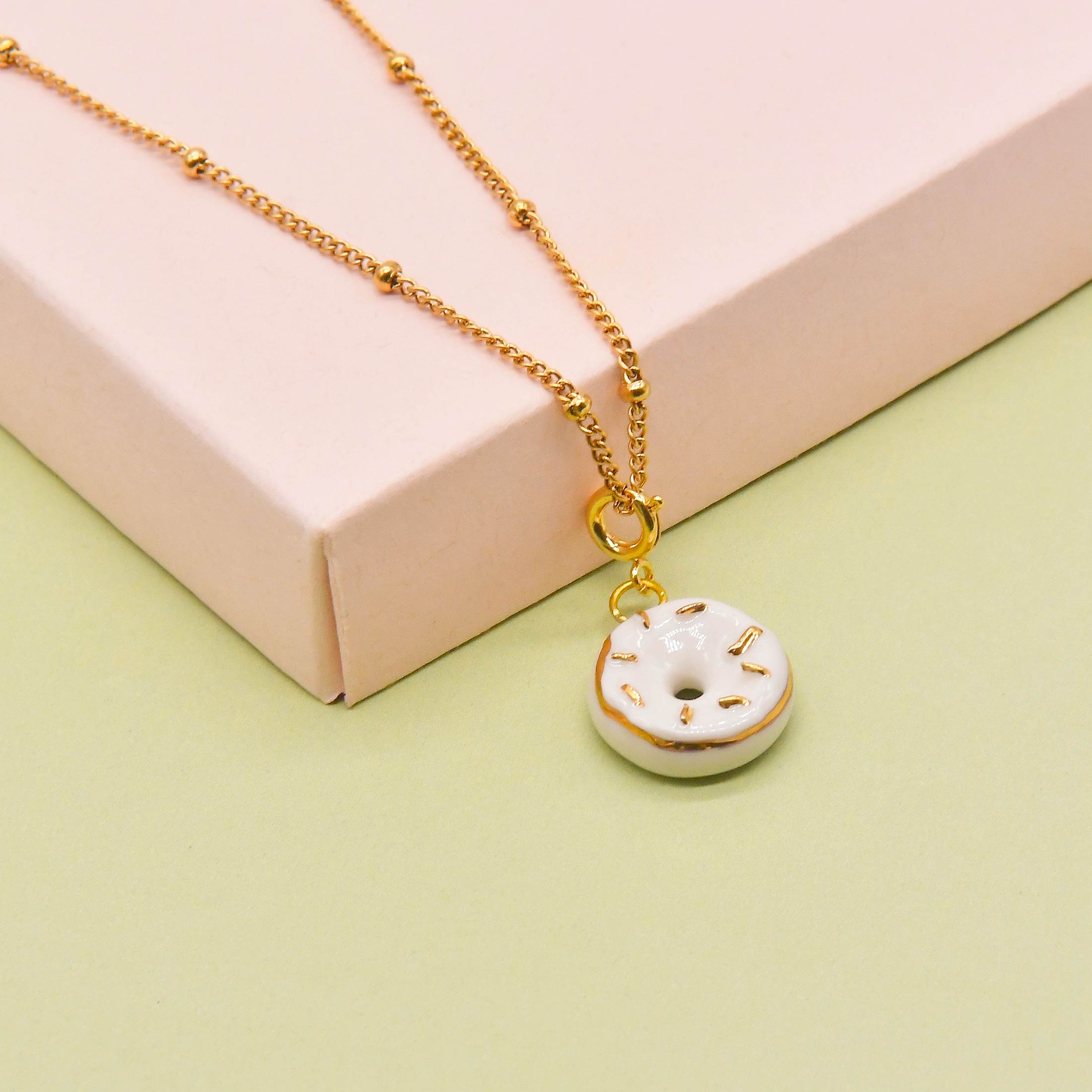 Porcelain Food Charms, Ice cream, Jammie Dodgers, Croissant, Doughnut, Pretzel Charms in Gold And White - Image 7