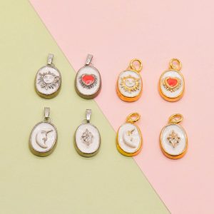 Porcelain Ceramic Sun, Moon, Star, Heart Charm, Celestial Charm